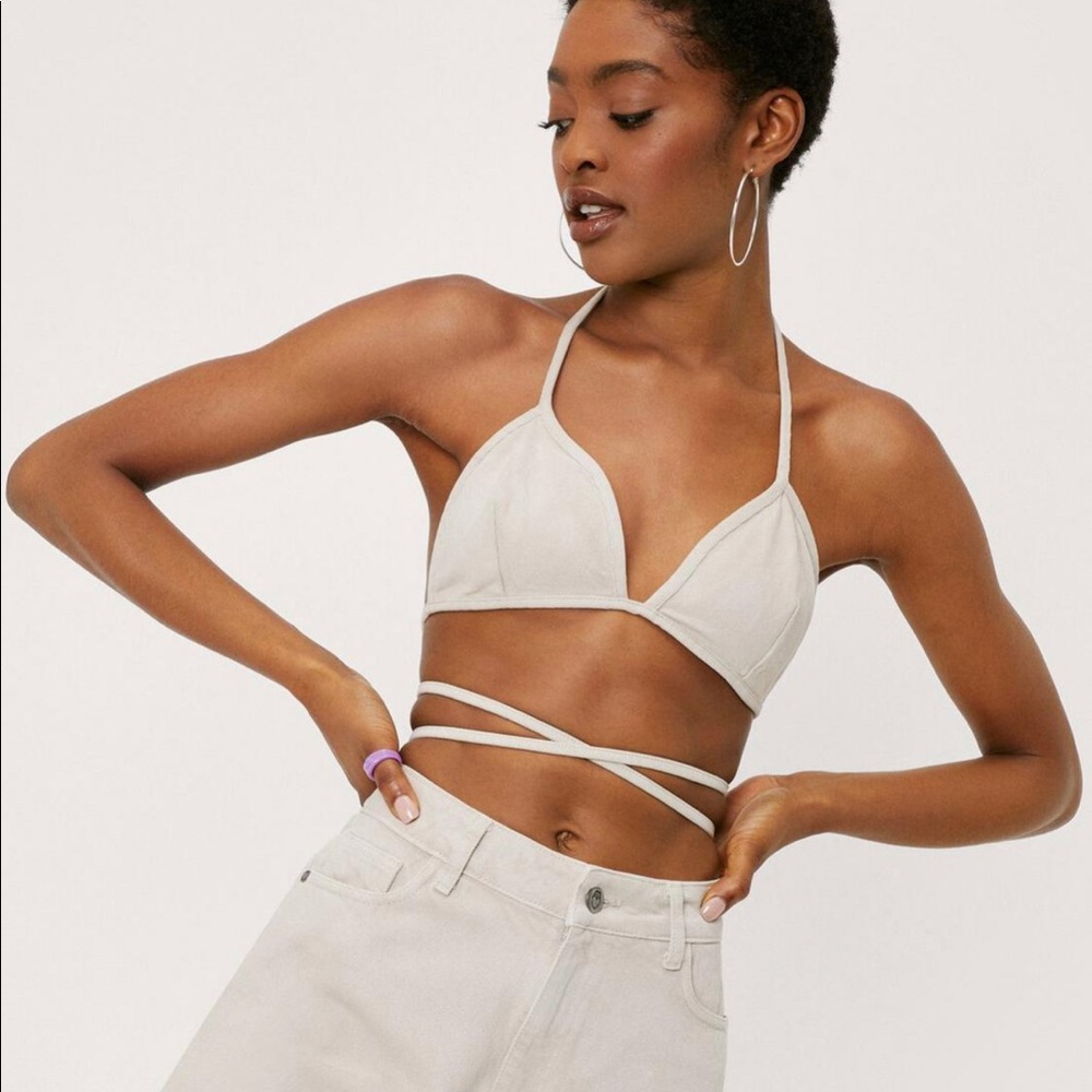 Strappy body tie denim Bralette